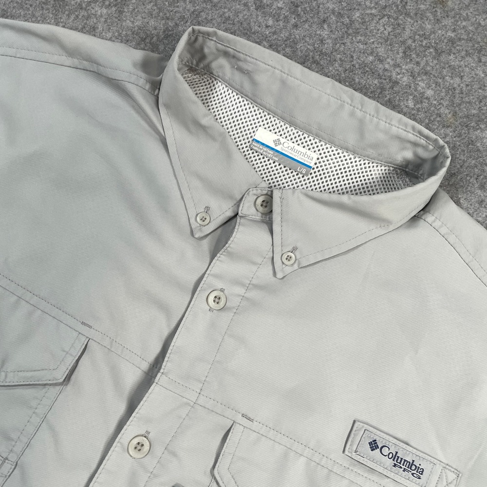 Columbia Mens PFG Fishing Shirt L Gray Vented Long Sleeve
